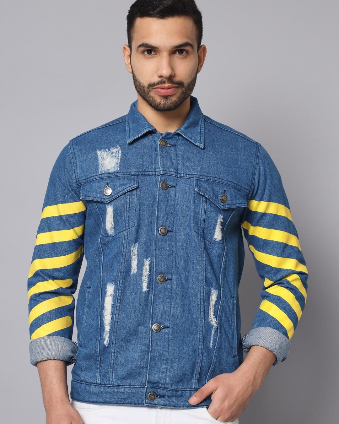 Men's Blue Striped Denim Jacket