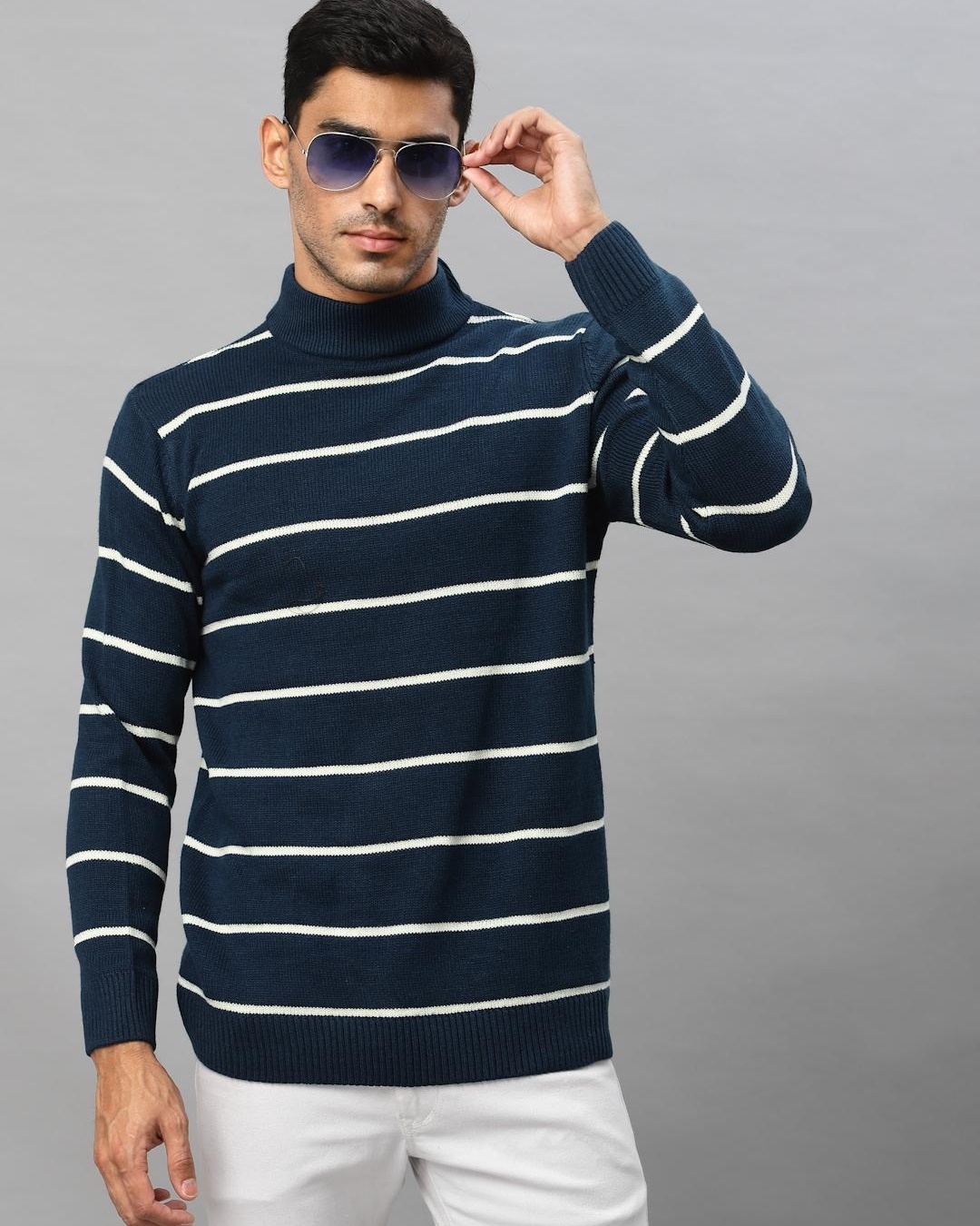 Shop Men's Blue Striped Sweater-Full
