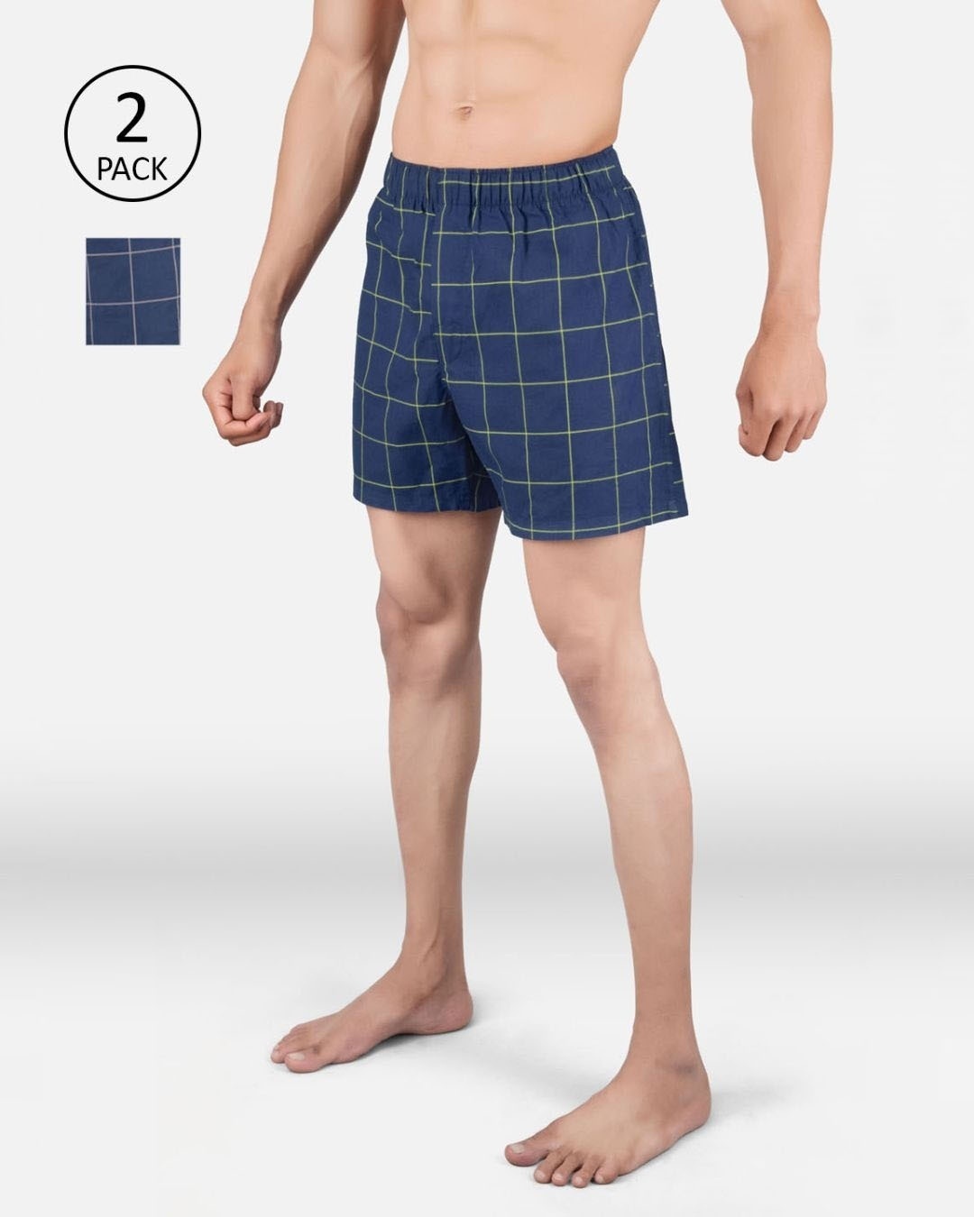 Shop Men's Blue Super Combed Cotton Checkered Boxer (Pack of 2)-Front