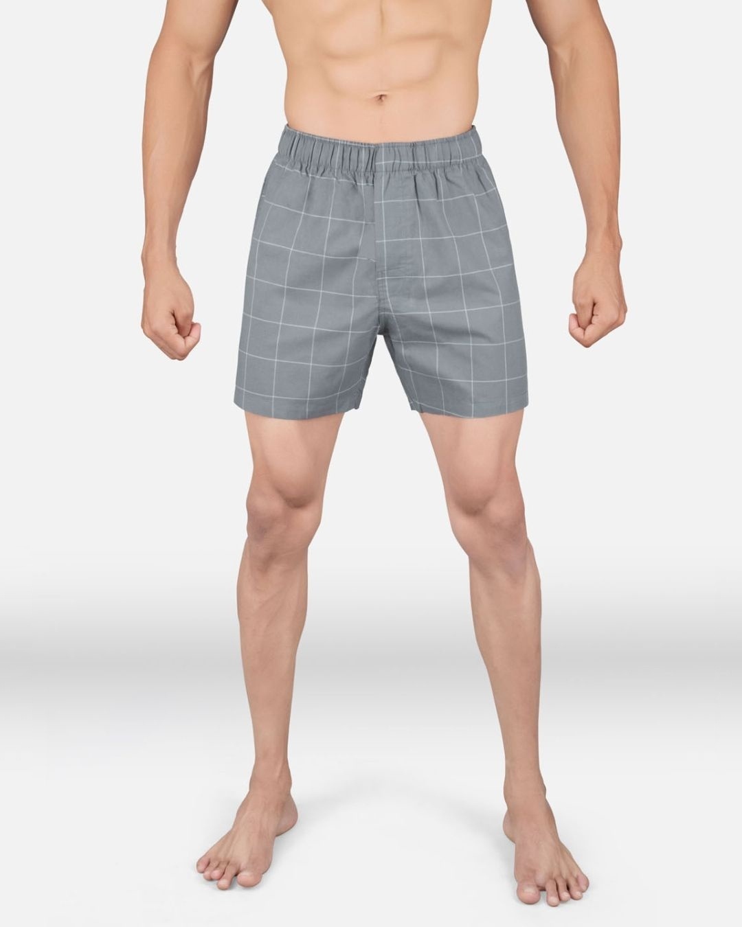 Shop Men's Blue Super Combed Cotton Checkered Boxer (Pack of 3)-Full