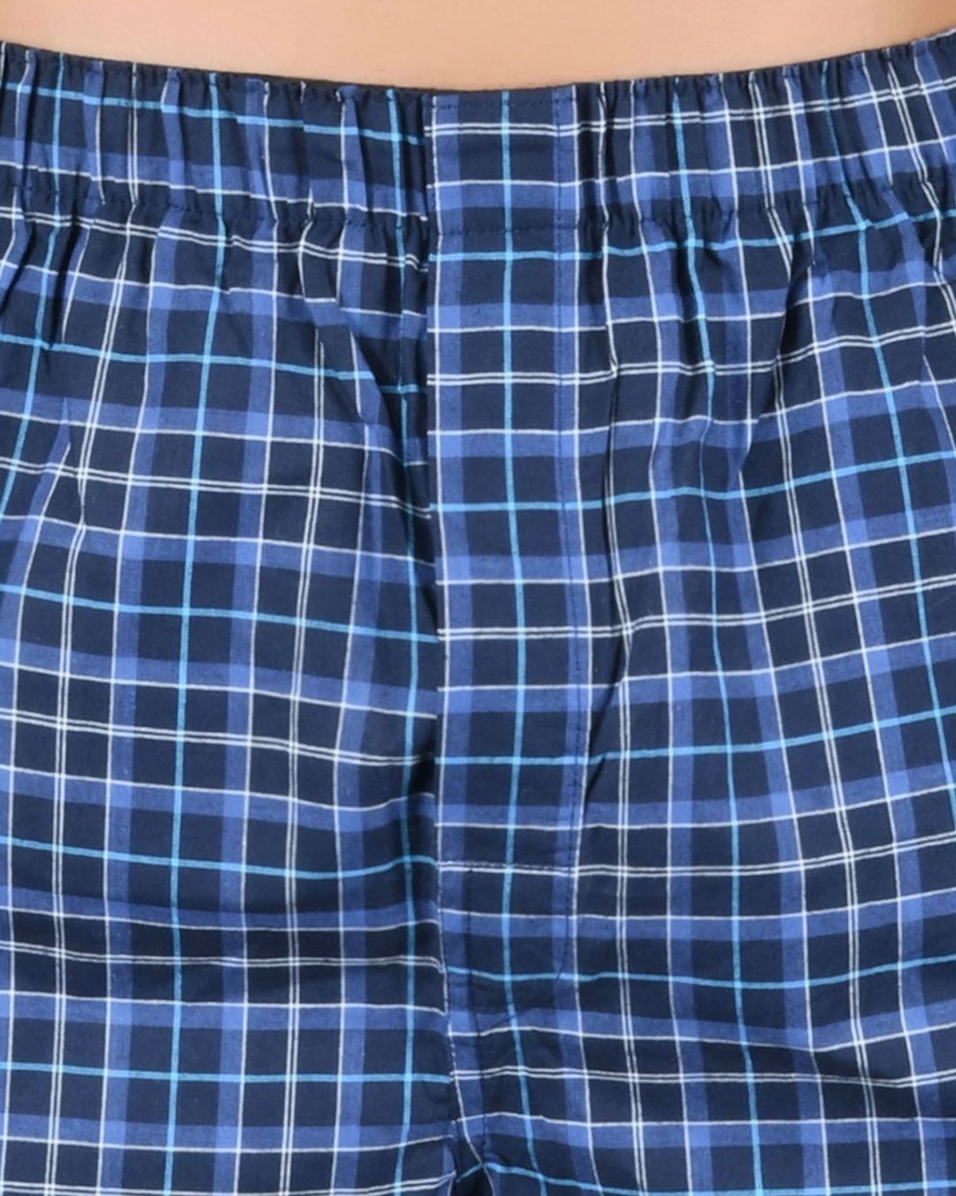 Shop Men's Blue Super Combed Cotton Checkered Boxer (Pack of 3)