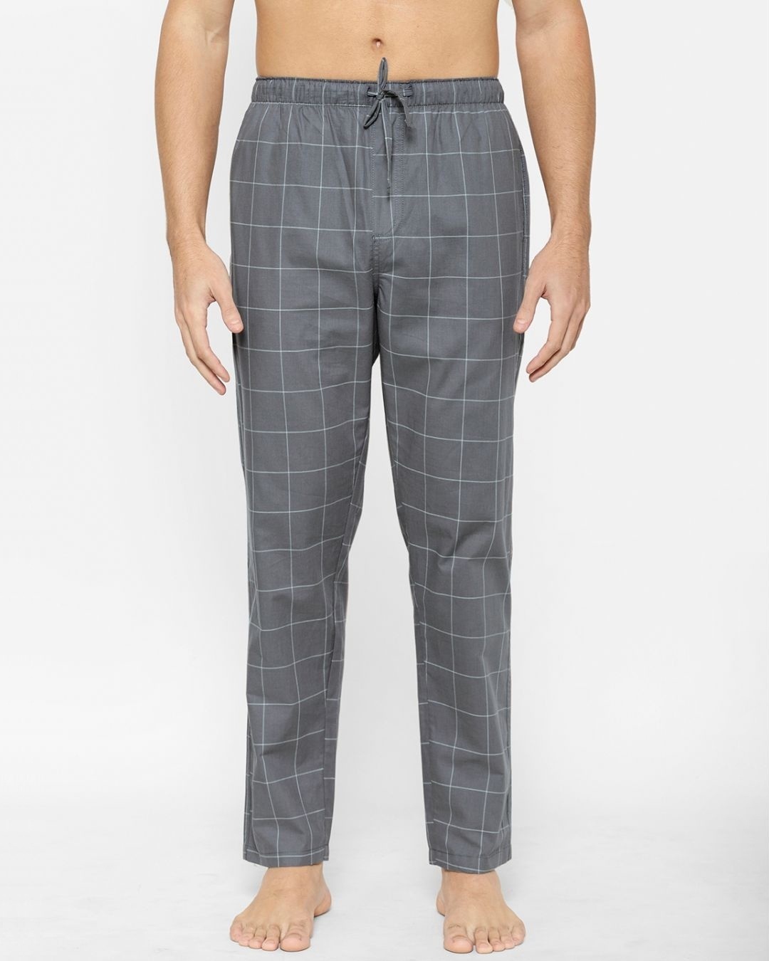 Shop Men's Blue Super Combed Cotton Checkered Pyjama (Pack of 2)-Design