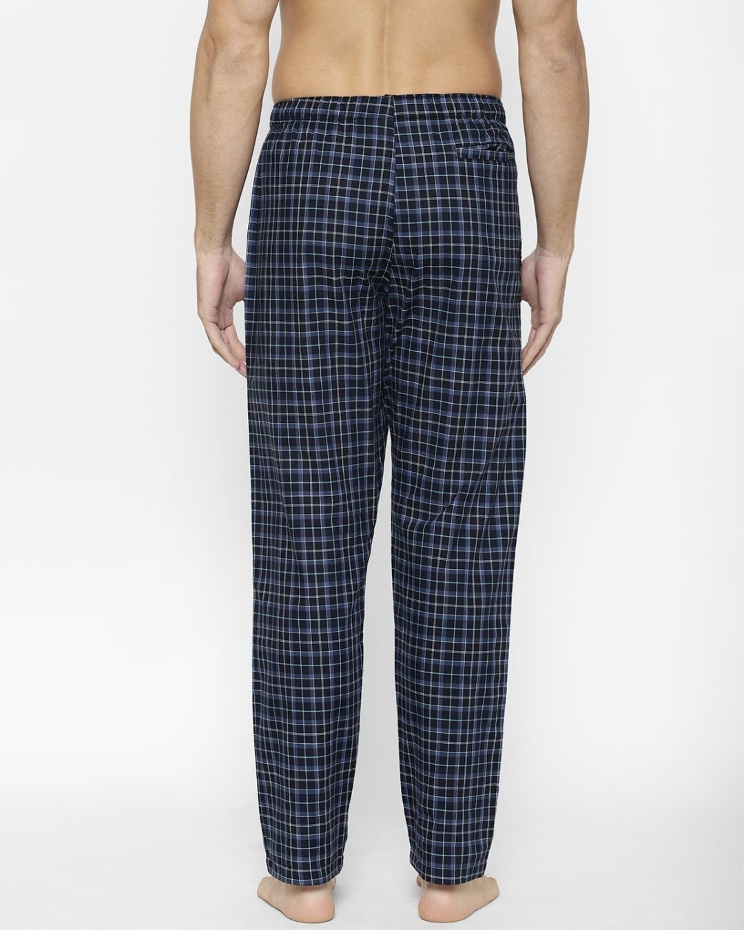 Shop Men's Blue Super Combed Cotton Checkered Pyjama (Pack of 2)-Full