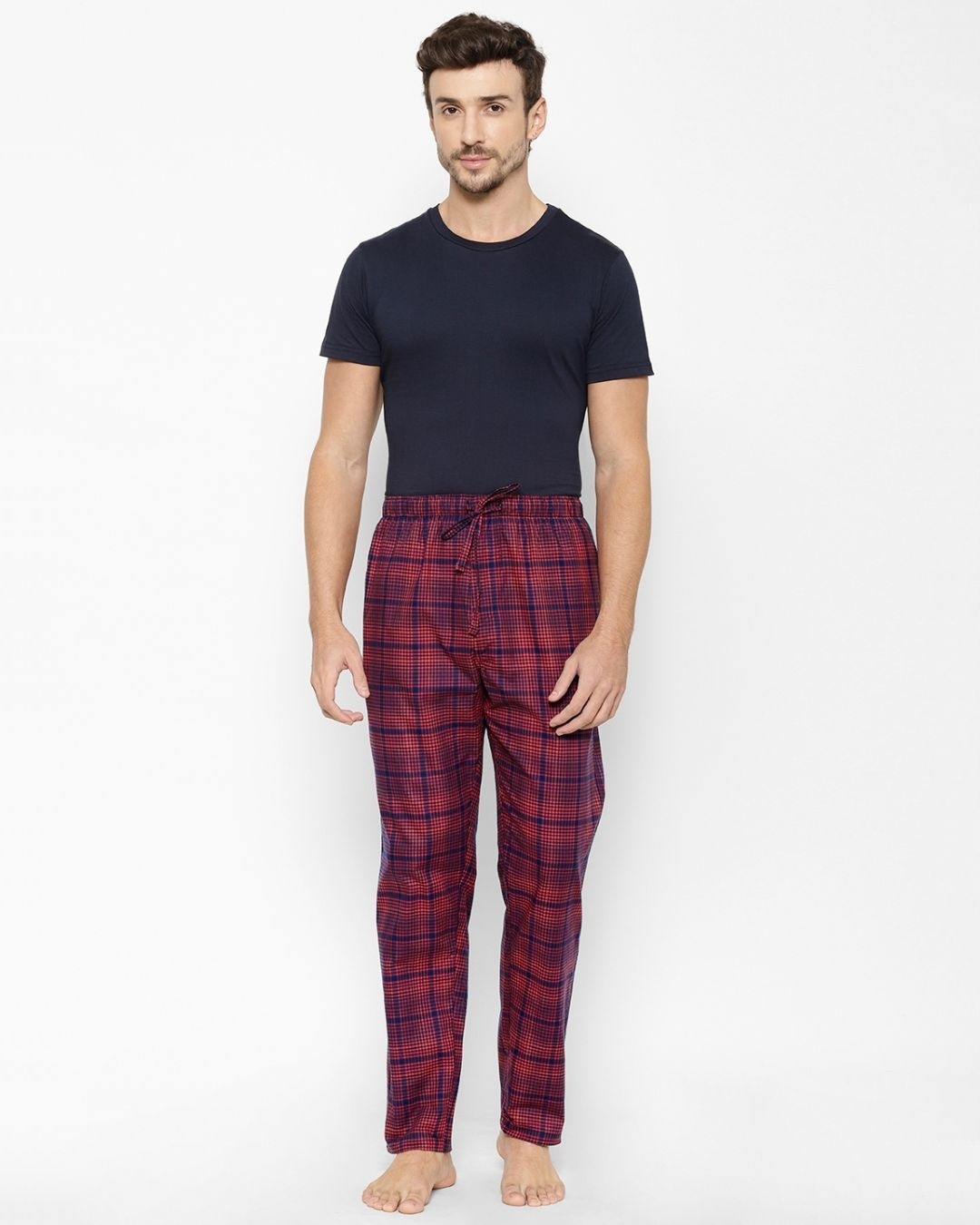 Shop Men's Blue Super Combed Cotton Checkered Pyjama (Pack of 2)