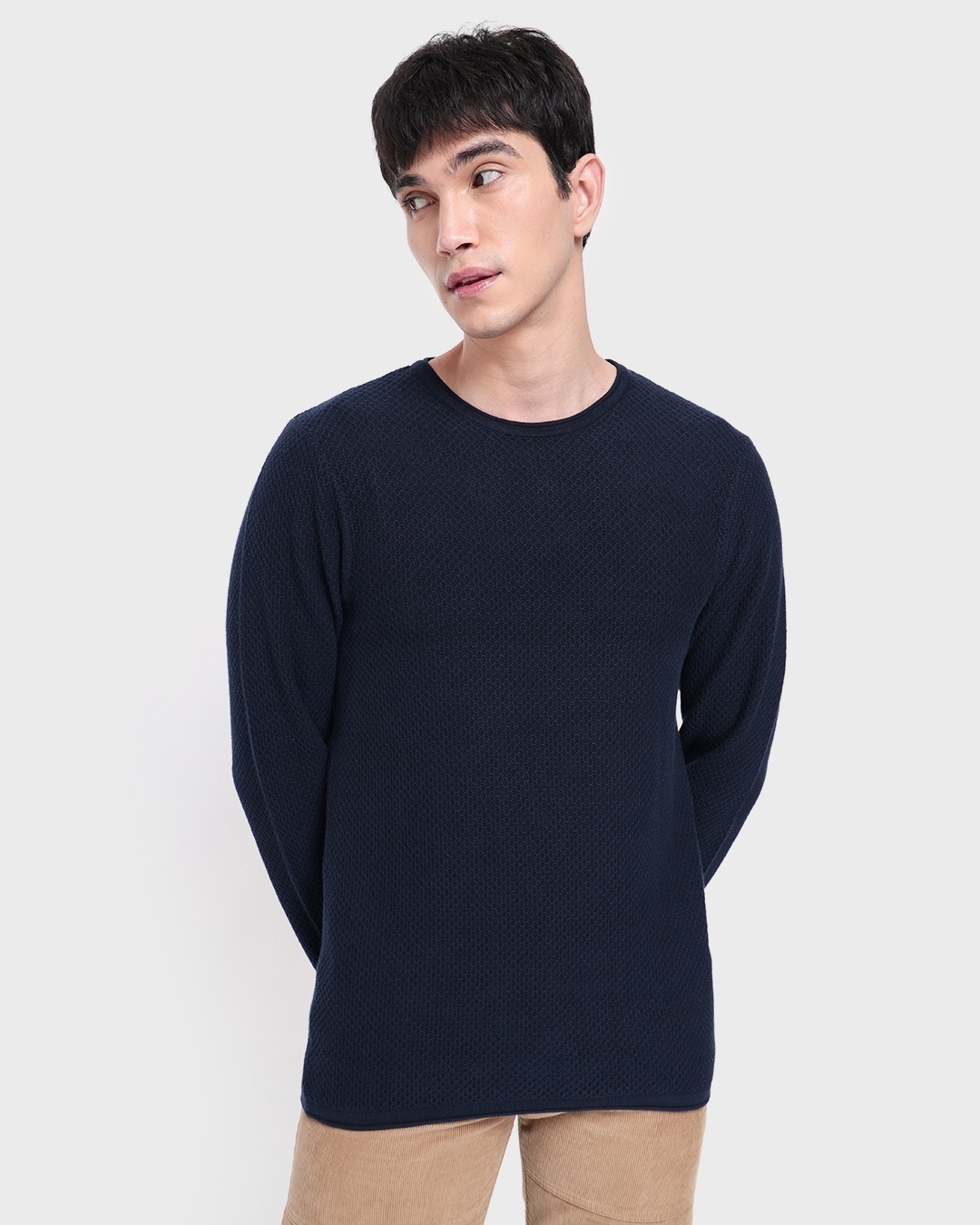 Shop Men's Blue Textured Sweater-Back