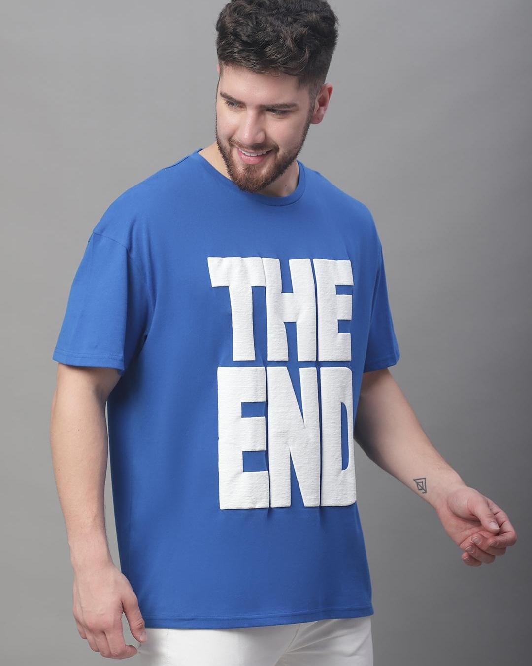 Buy Mens Blue The End Typography Super Loose Fit T Shirt Online At Bewakoof 2060