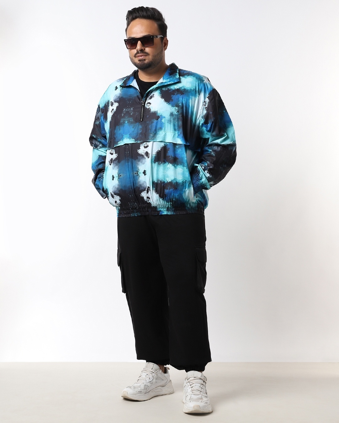 Buy Mens Blue And Black Tie And Dye Oversized Plus Size Windcheater Jacket