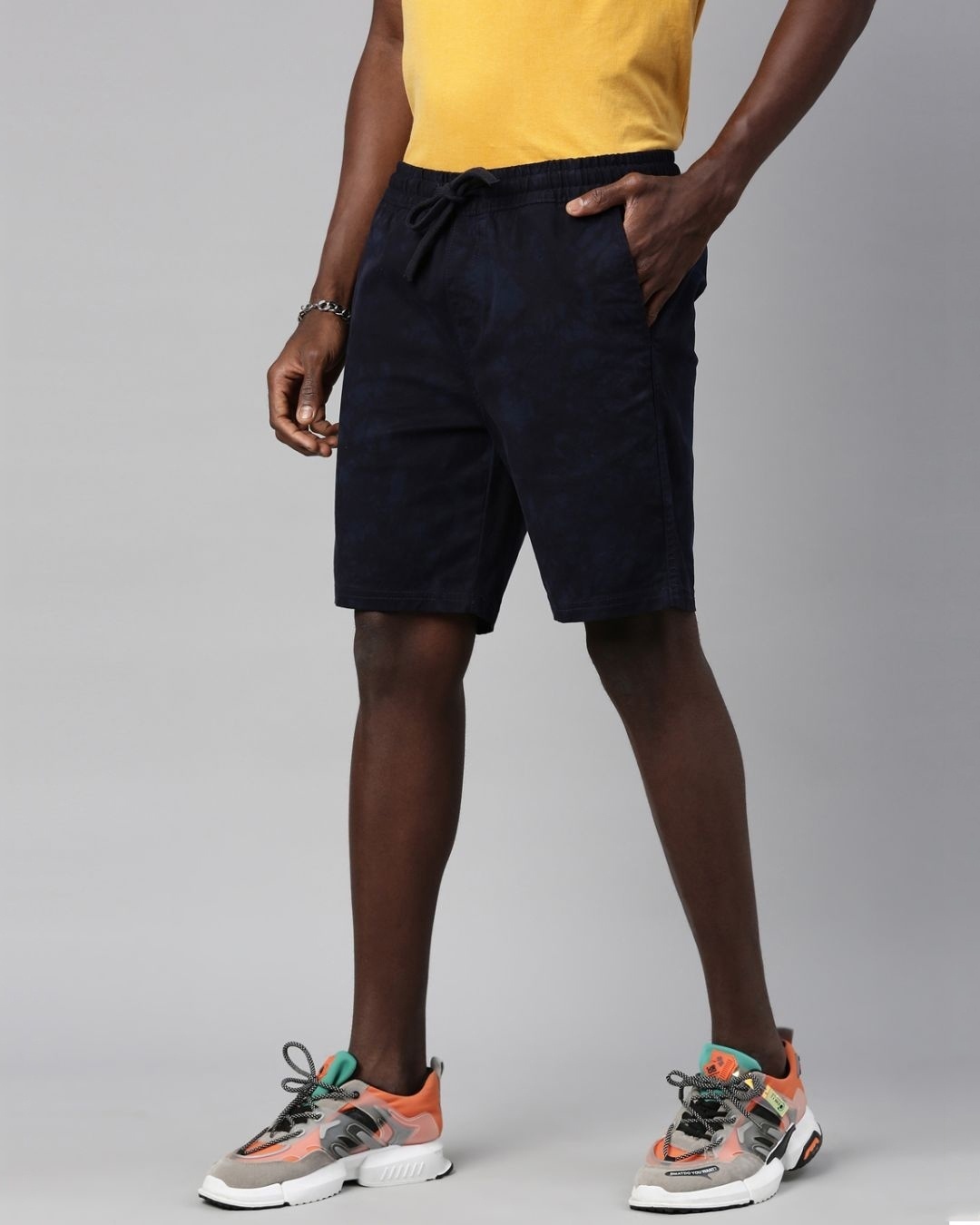 Shop Men's Blue Tie & Dye Slim Fit Cotton Shorts-Back