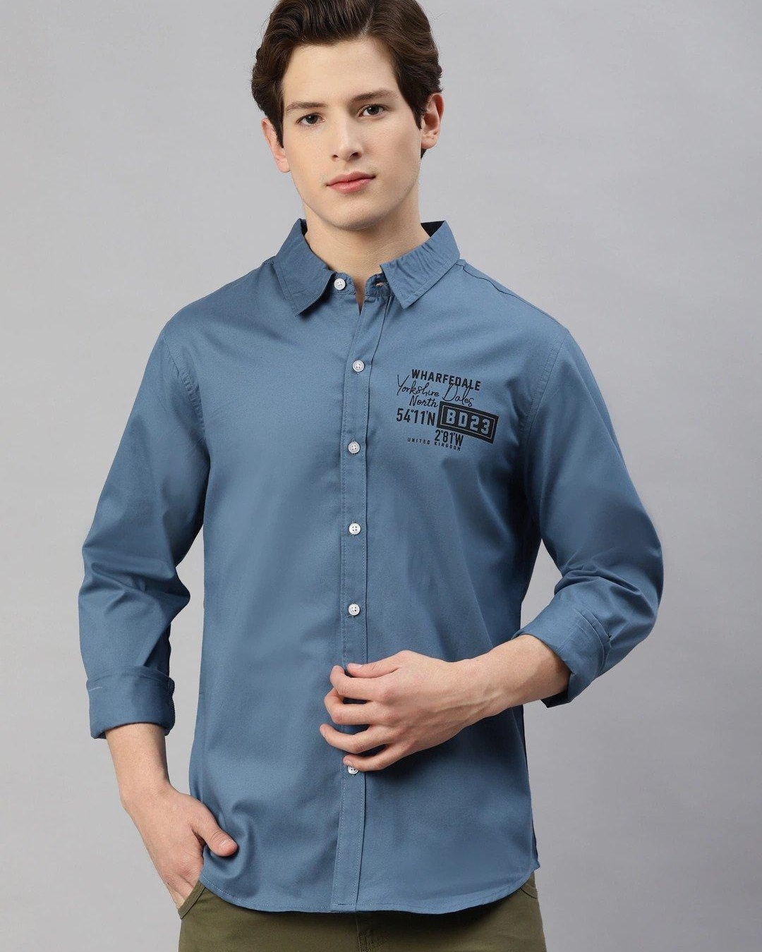 Shop Men's Blue Typography Shirt-Front