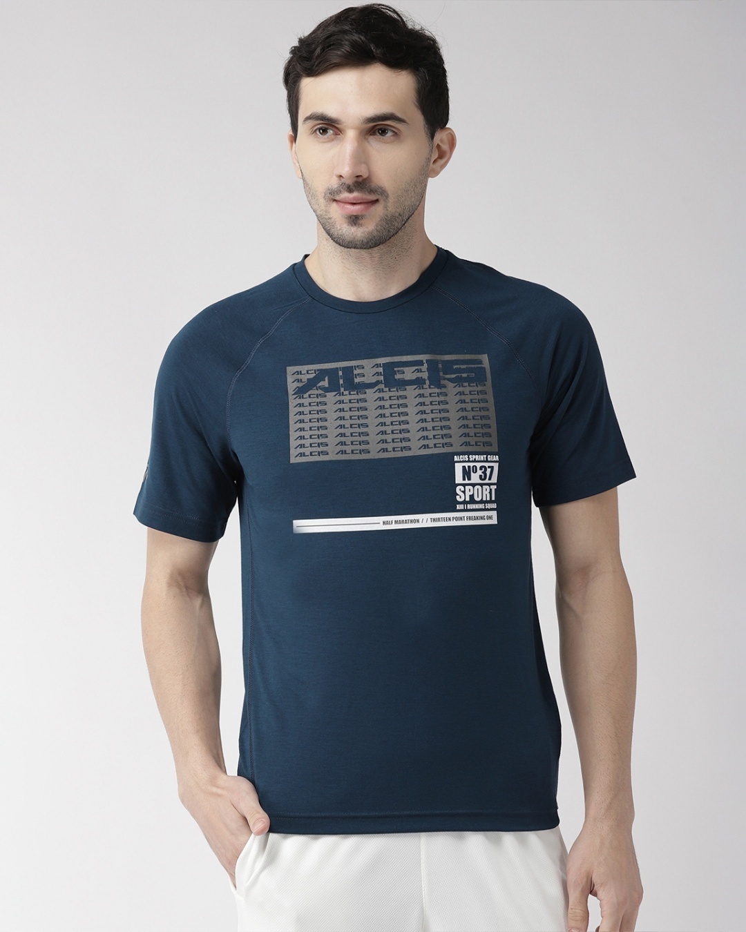 Shop Men's Blue Typography Slim Fit T-shirt-Front