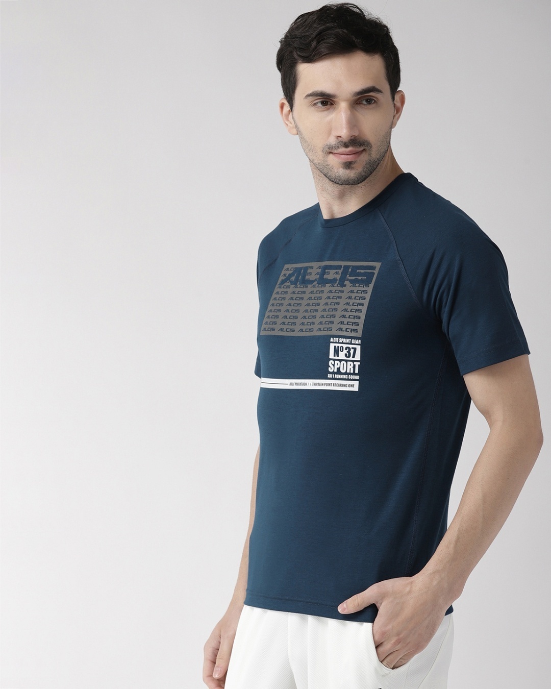 Shop Men's Blue Typography Slim Fit T-shirt-Full