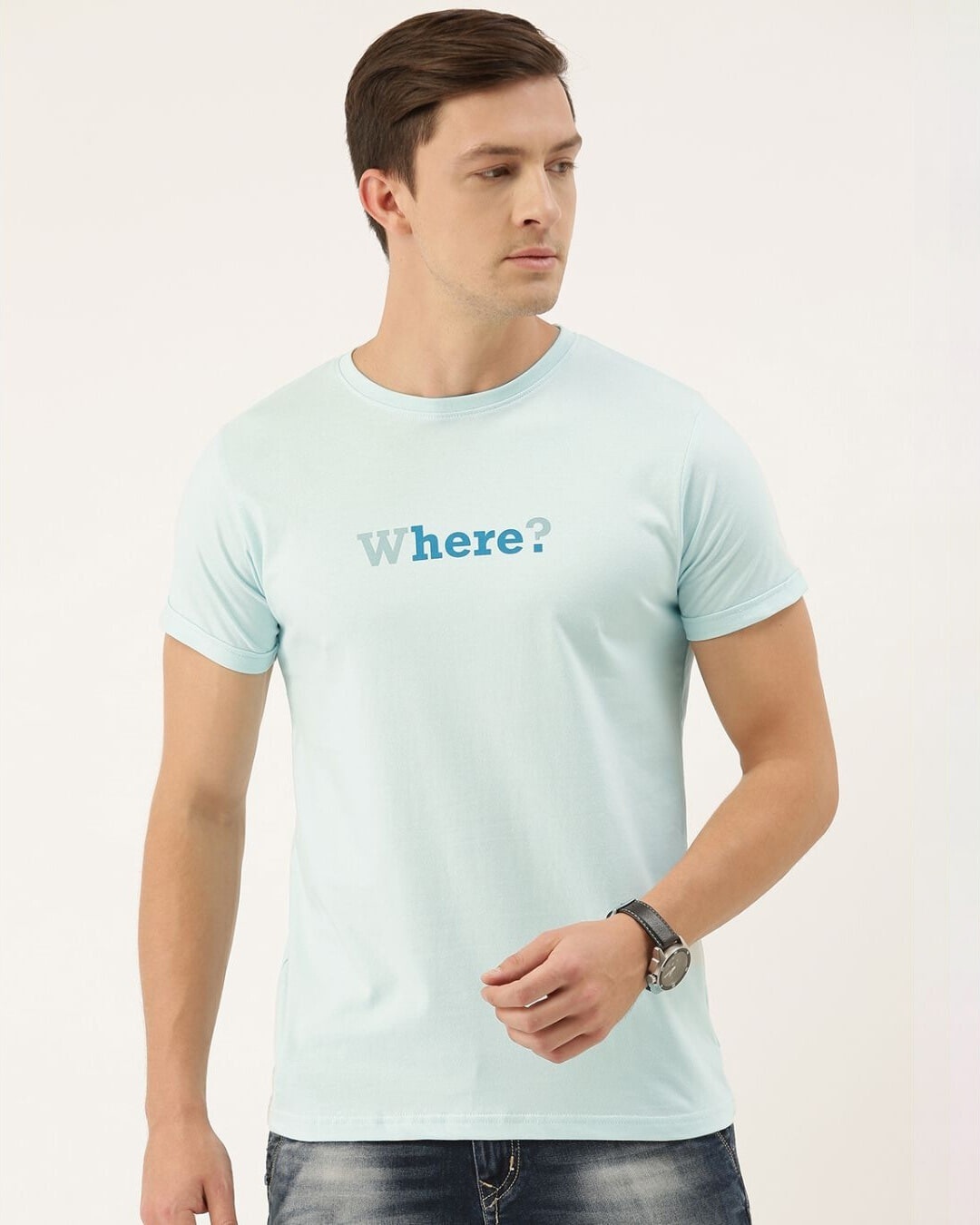 Shop Men's Blue Typography T-shirt