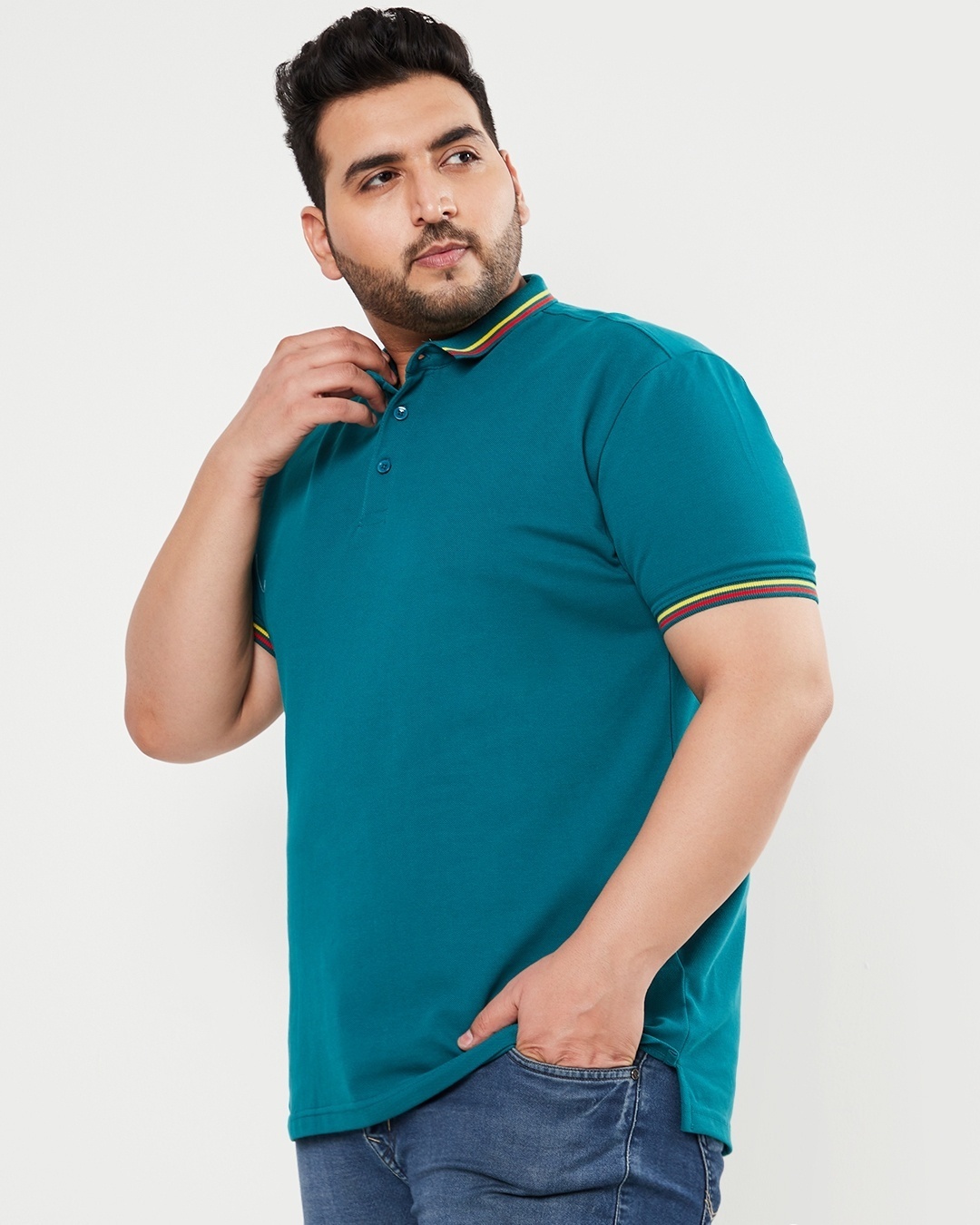 Shop Men's Blue Varsity Plus Size Polo T-shirt-Back