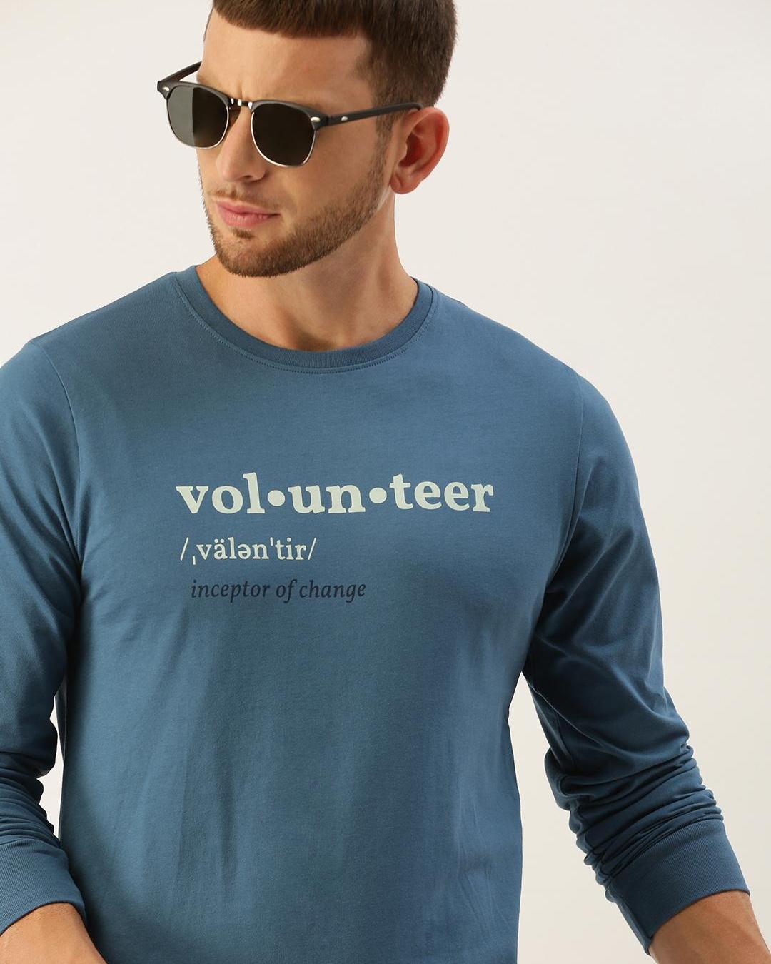 Shop Men's Blue Volunteer Typography T-shirt-Front