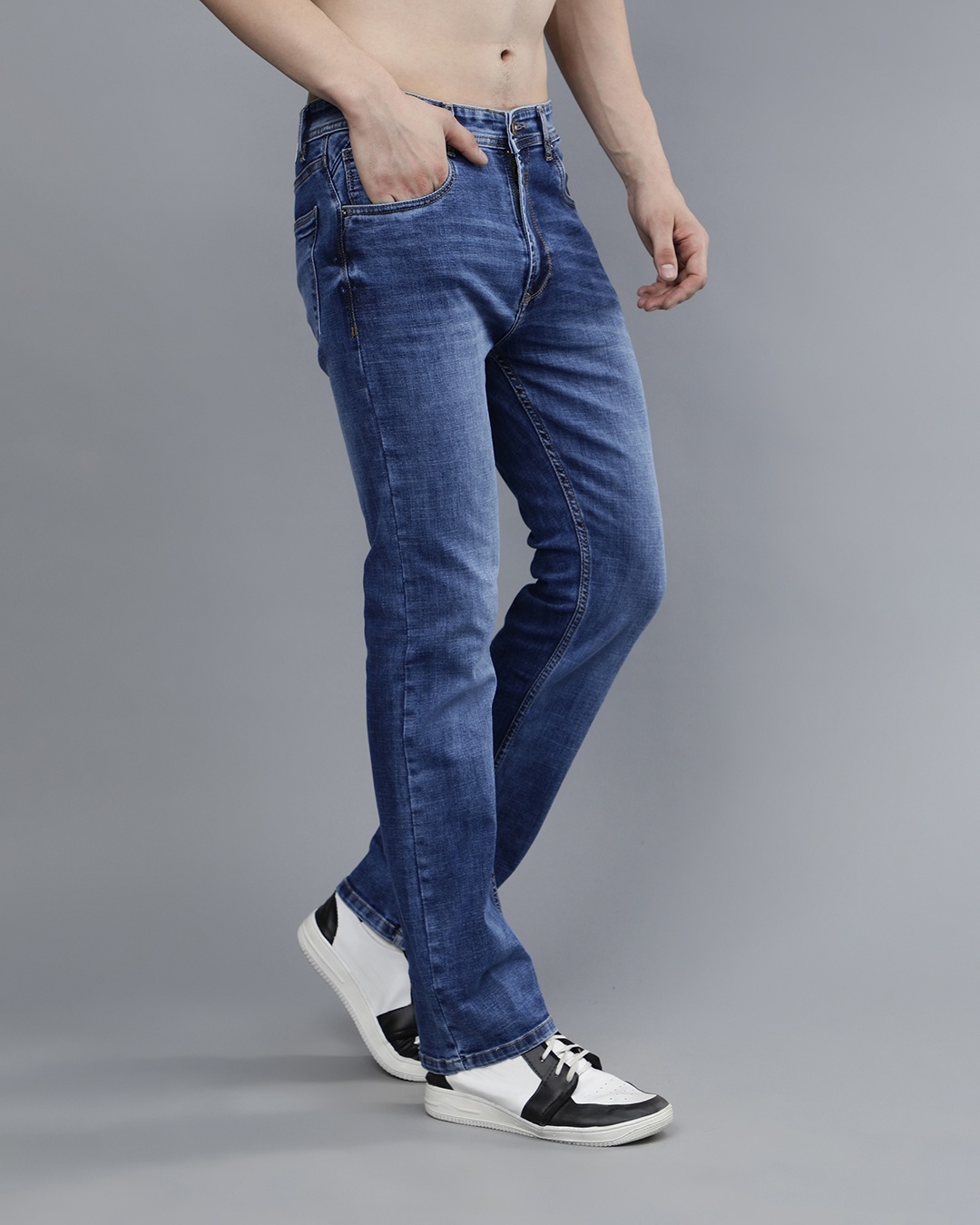 Men's Blue Washed Barrel Fit Jeans