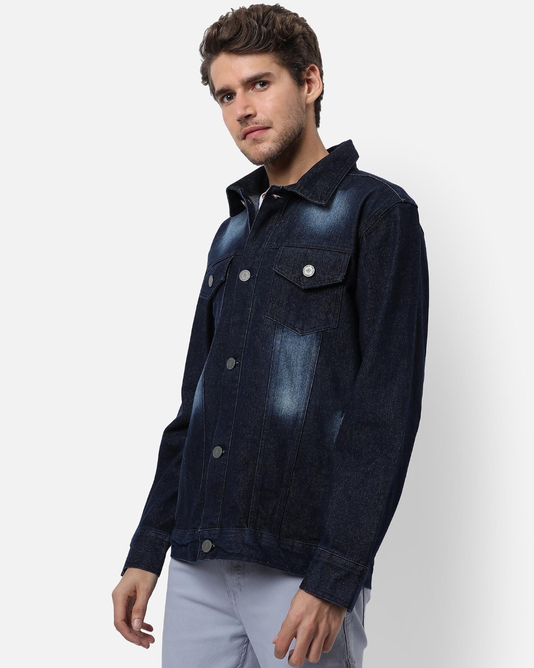 Shop Men's Blue Washed Denim Jacket-Back