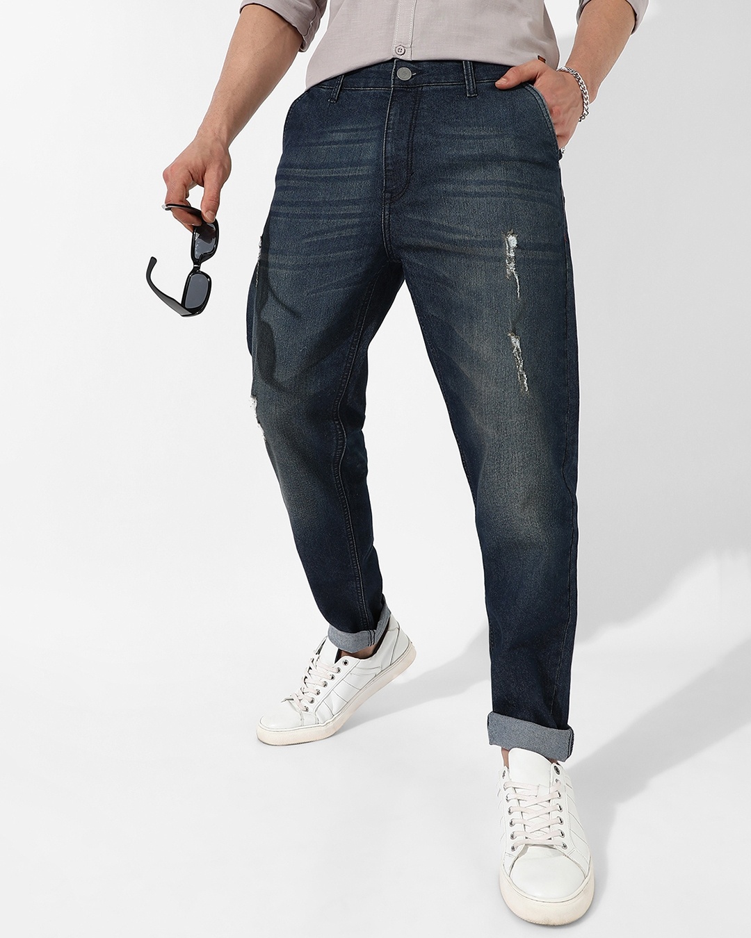 Men's Blue Washed Distressed Jeans 