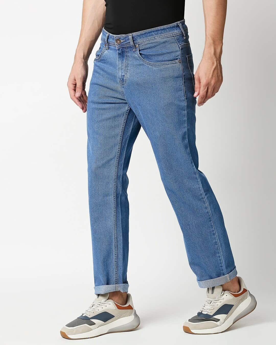 Buy Men's Blue Washed Slim Fit Mid Rise Jeans With Belt Online at Bewakoof