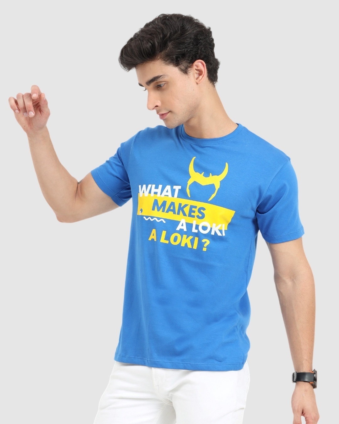 Shop Men's Blue What Makes A Loki Typography T-shirt-Full