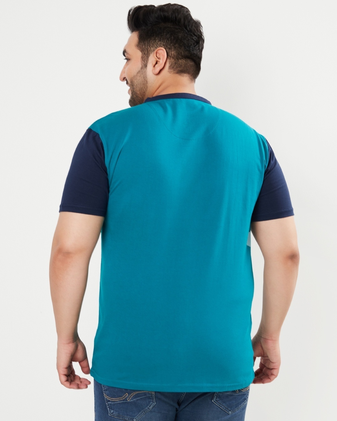 Shop Men's Blue & White Color Block Plus Size Henley T-shirt-Design