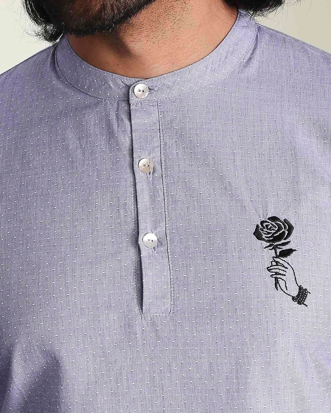 Shop Men's Blue & White Dobby Gulabo Embroidered  Kurta-Design