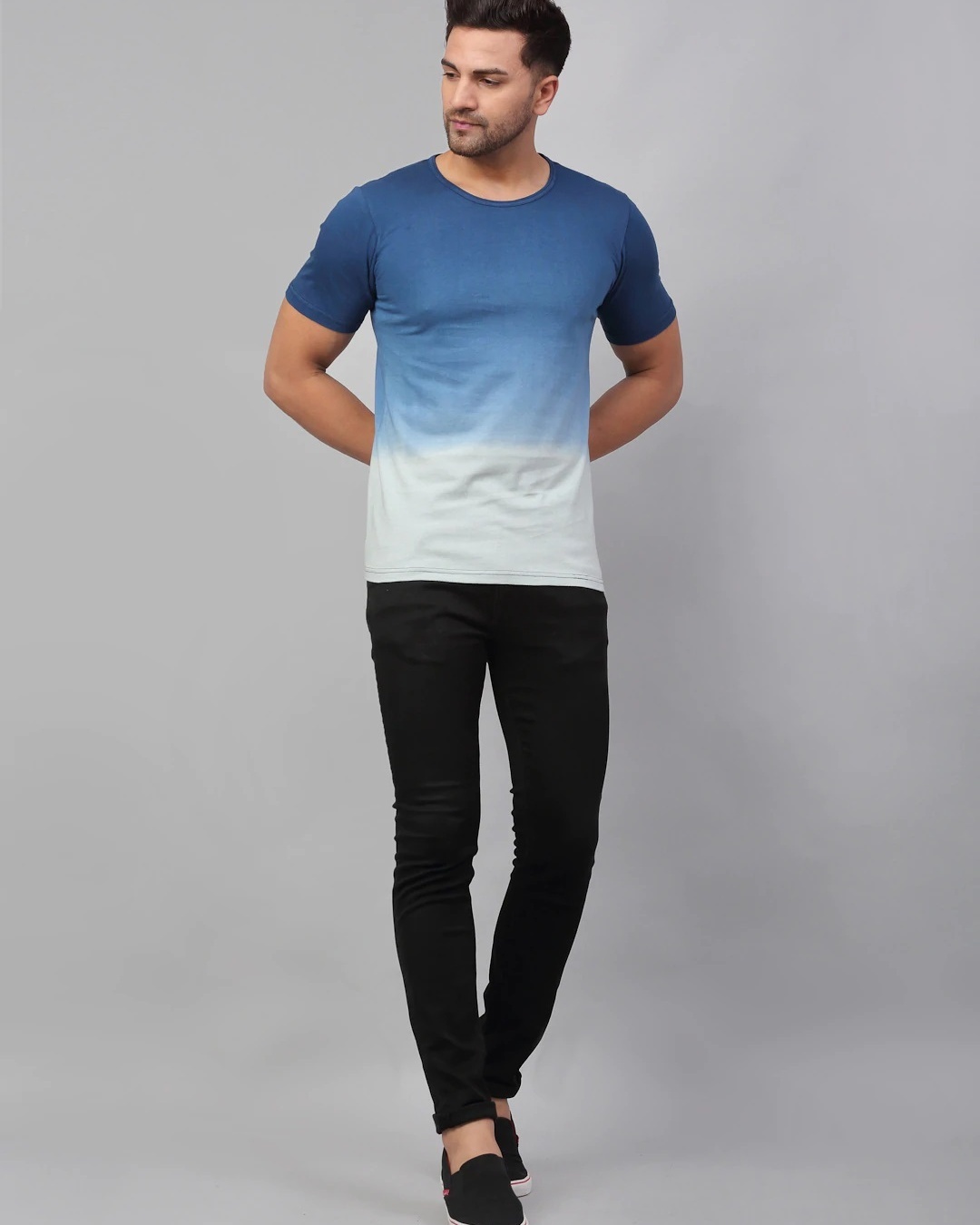 Shop Men's Blue & White Ombre Printed T-shirt-Front