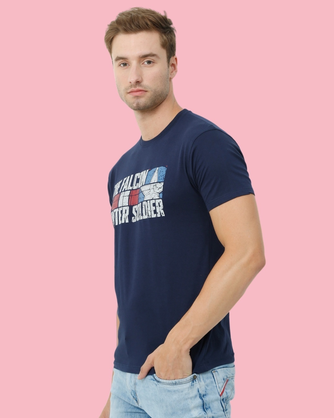 Shop Men's Blue Winter Soldier and Falcon Typography T-shirt-Back