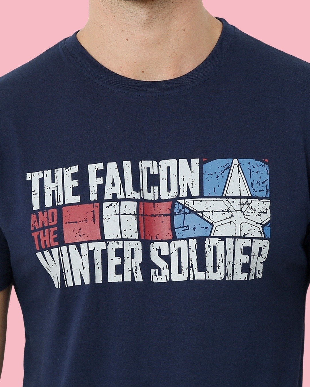 Shop Men's Blue Winter Soldier and Falcon Typography T-shirt-Full