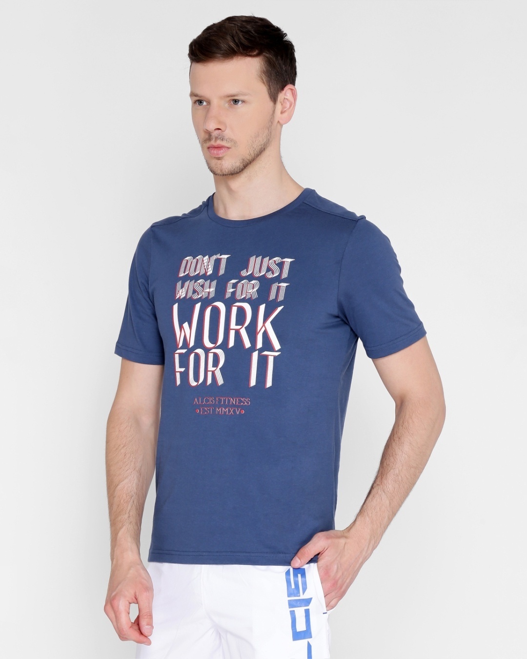 Shop Men's Blue Work for It Typography Slim Fit T-shirt-Back