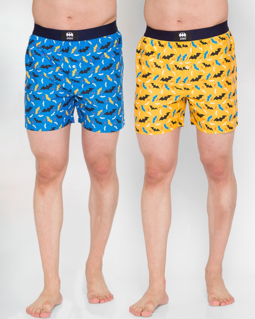 Shop Men's Blue & Yellow Printed Regular Fit Boxer (Pack of 2)-Front