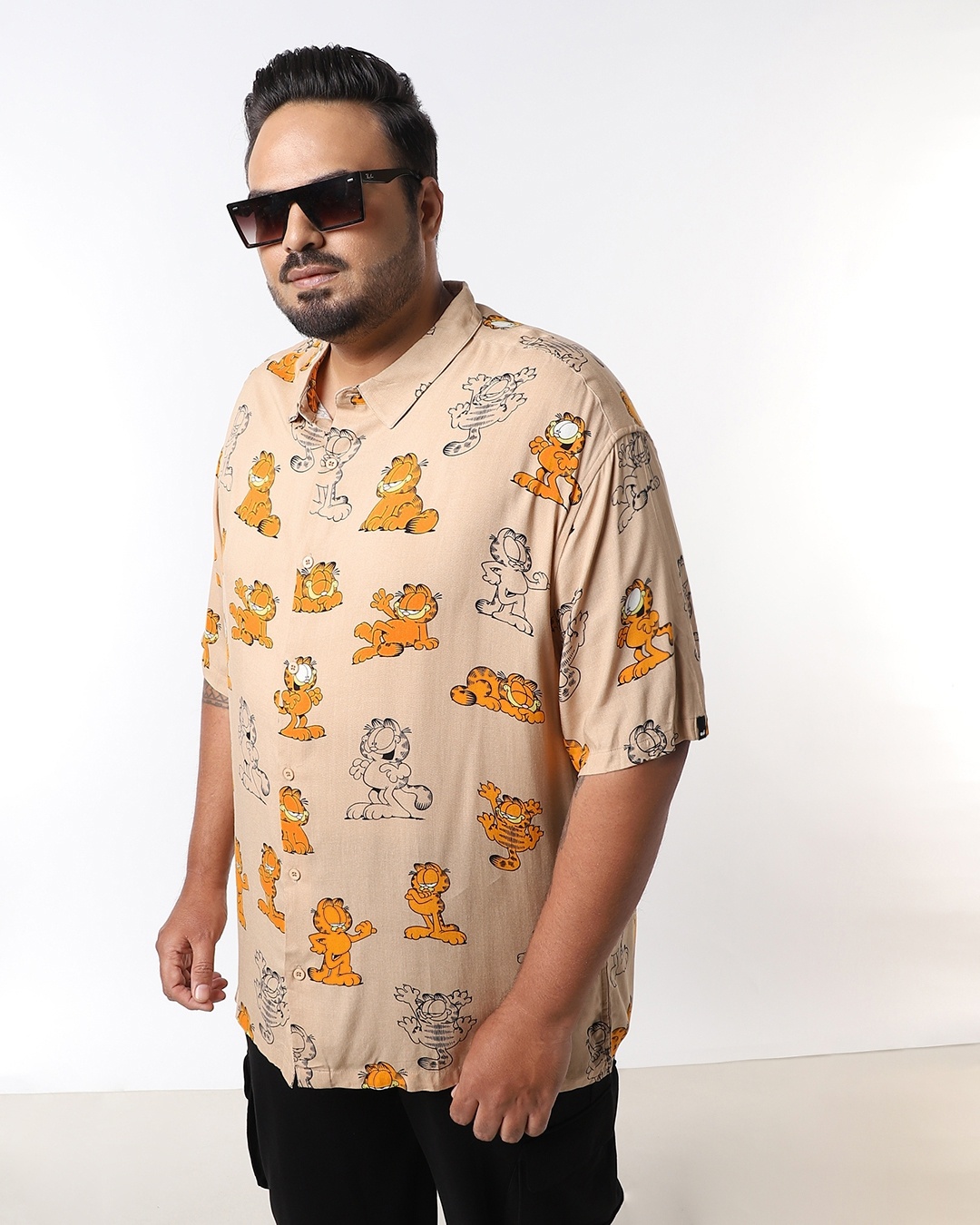 Men's Brown All Over Printed Oversized Plus Size Shirt