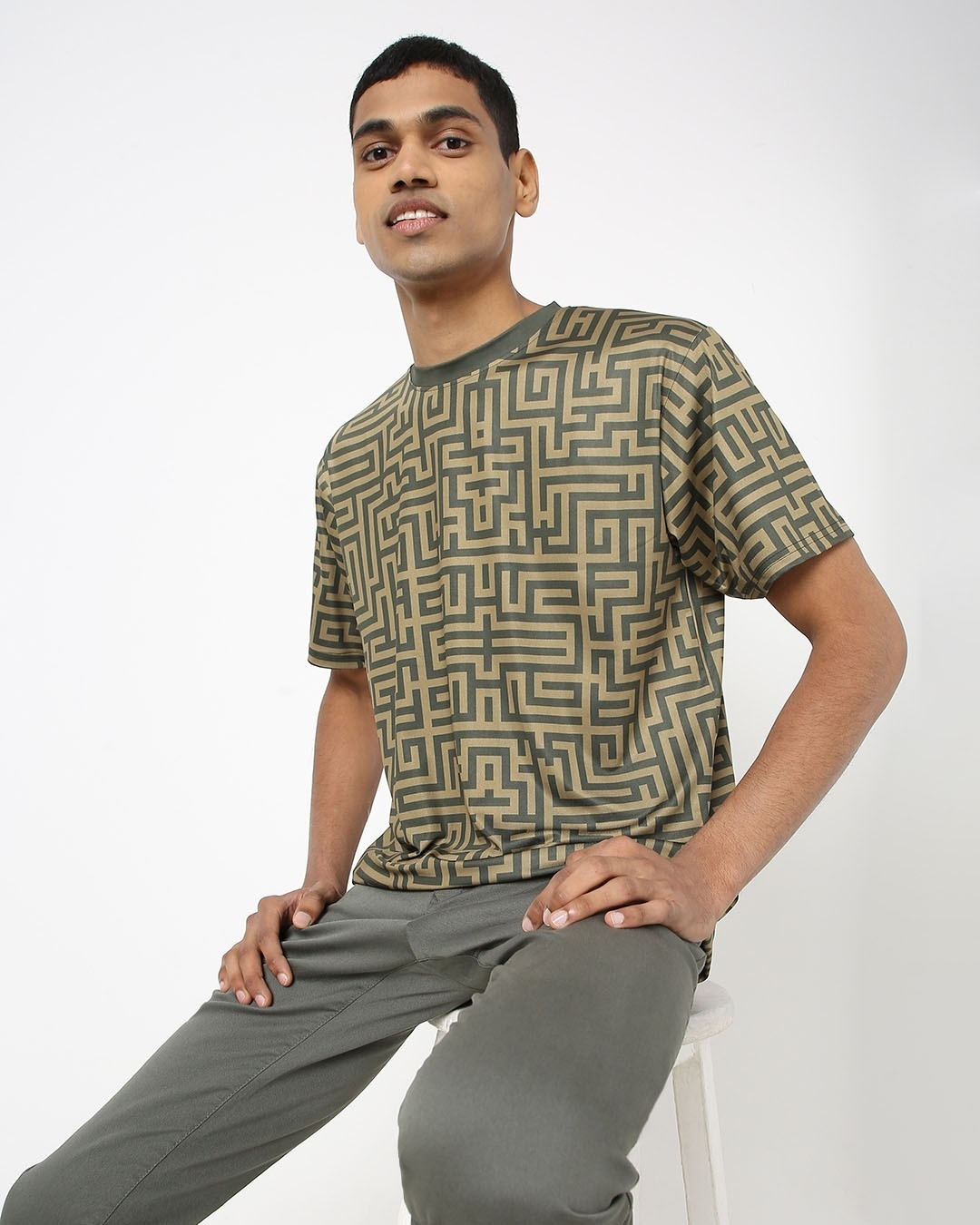 Shop Men's Brown All Over The Labyrinth Printed T-shirt-Full
