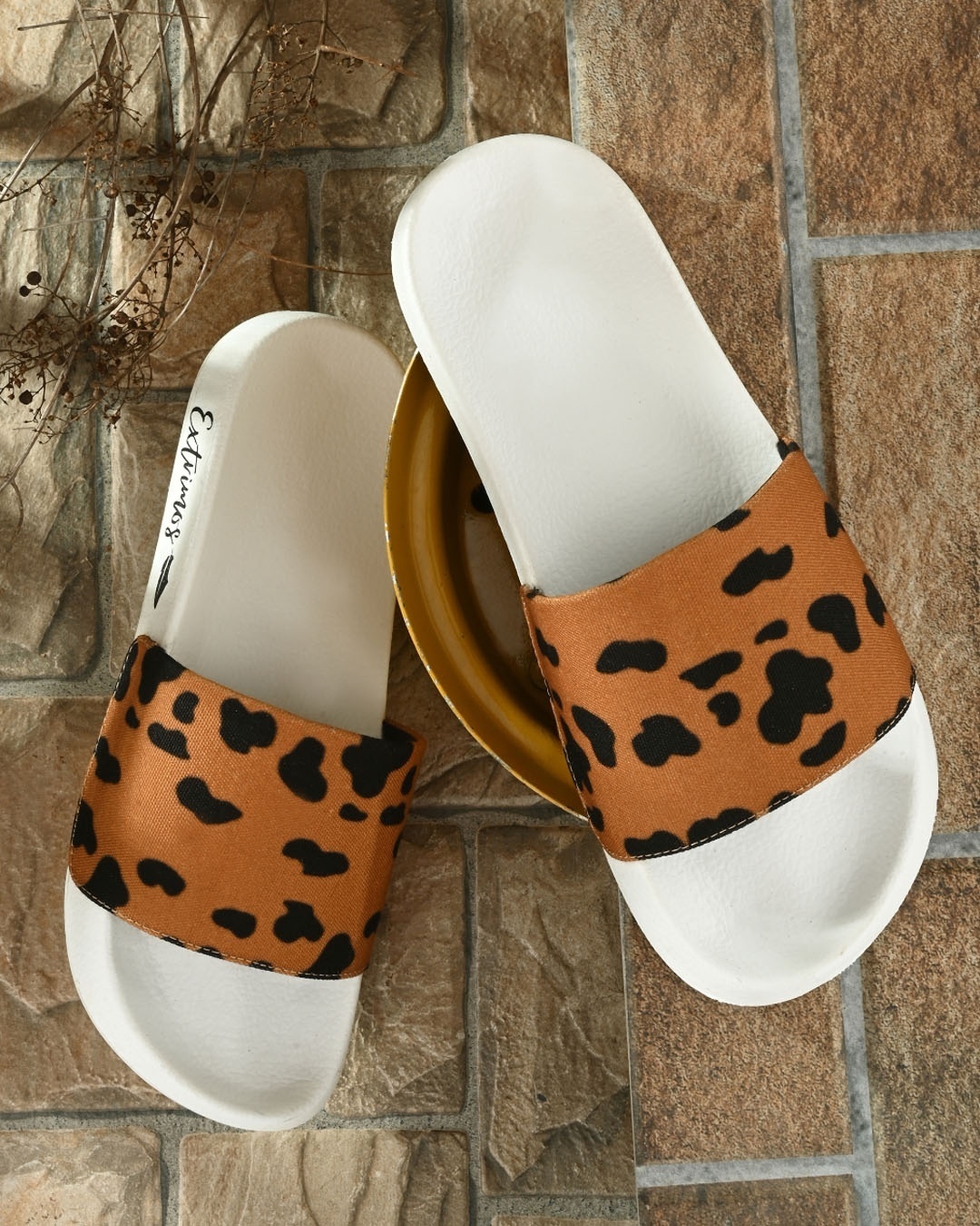 Buy Men s Brown Black Dalmation Animal Printed Sliders Online in