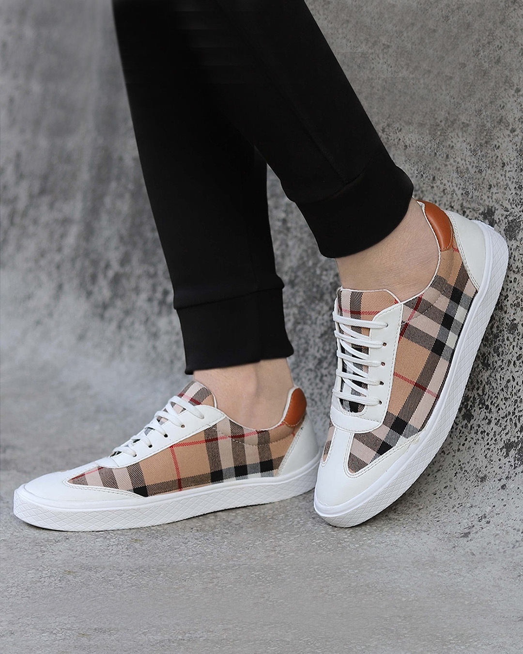 Shop Men's Brown Checked Casual Shoes-Front