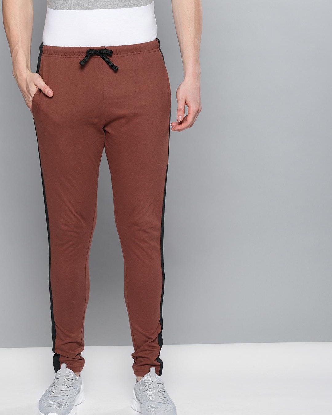 Buy Men's Brown Color Block Track Pants for Men Brown Online at Bewakoof