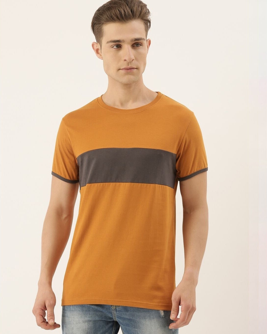 Shop Men's Brown Colourblocked T-shirt-Front