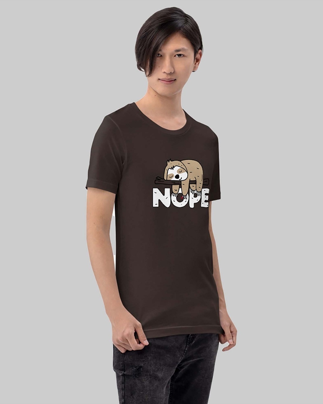 Shop Men's Brown Nope Sloth Typography T-shirt-Back