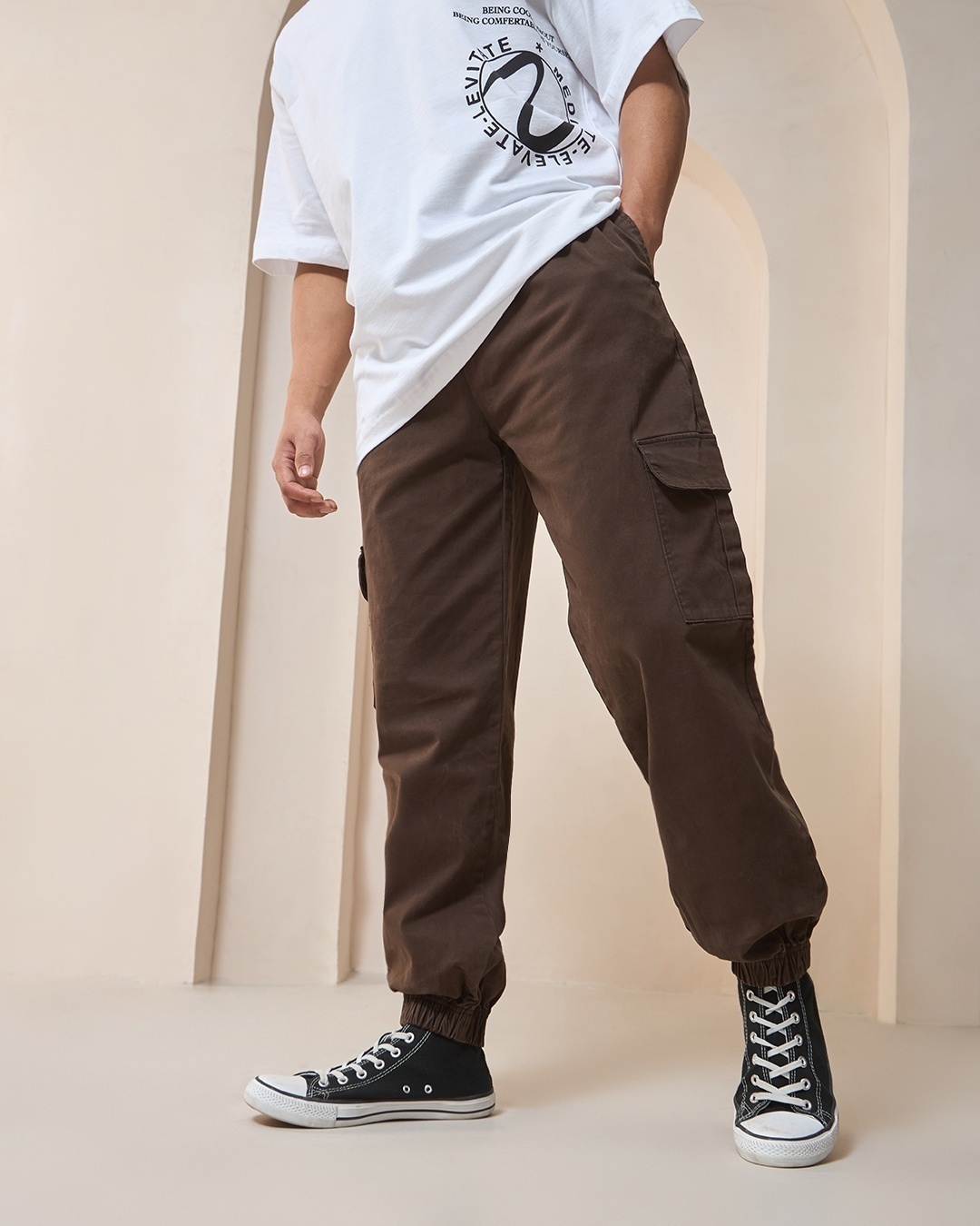 Buy Men Brown Print Casual Jogger Pants Online - 858018 | Van Heusen
