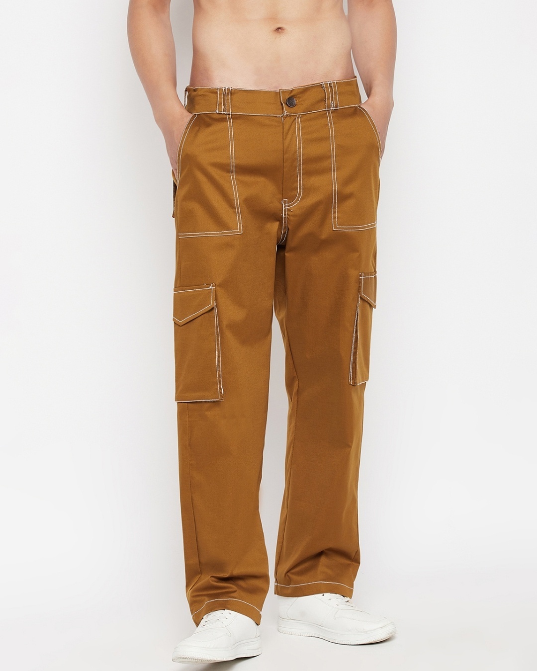 Buy Men's Brown Oversized Cotton Cargo Pants for Men Brown Online at ...