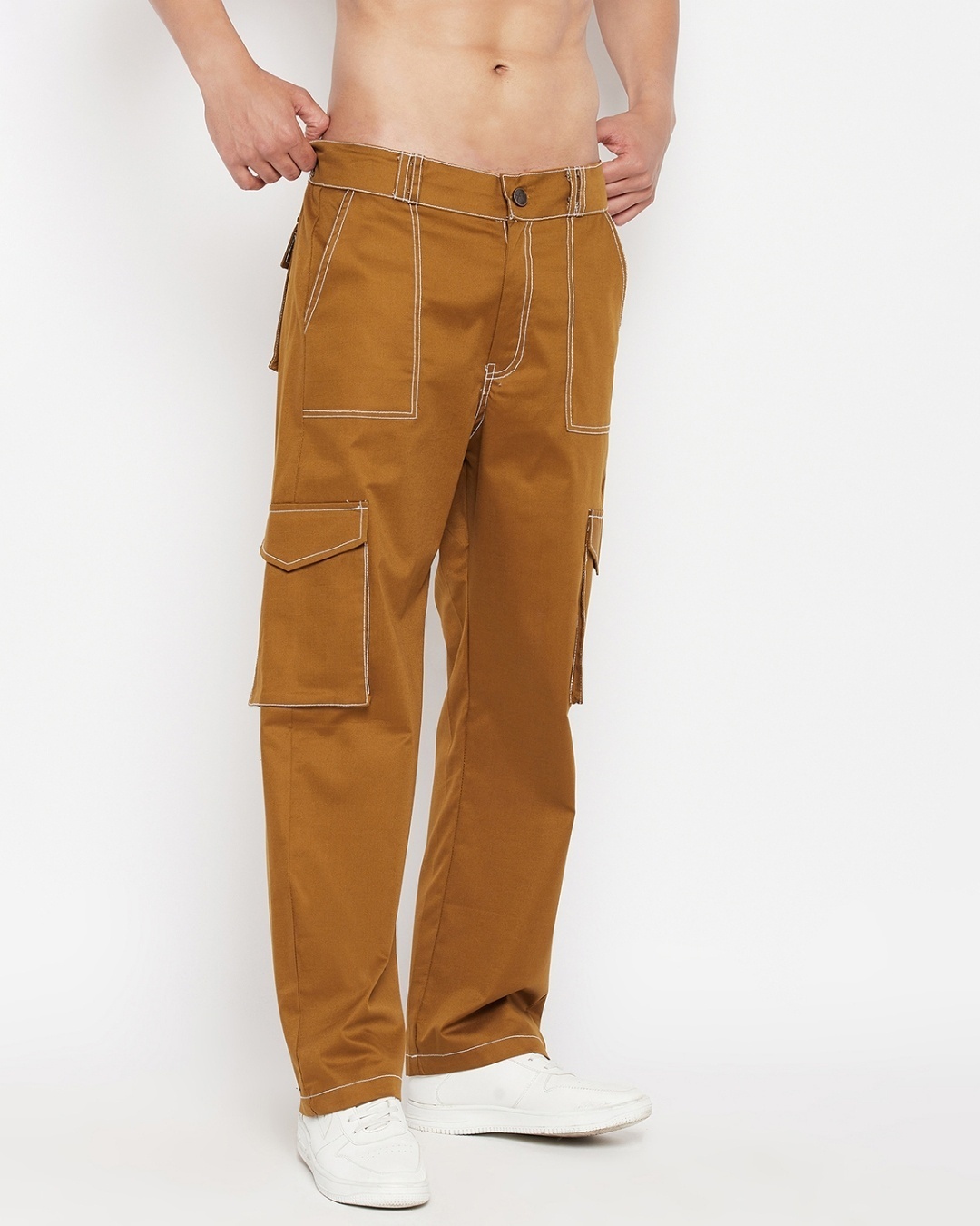 Buy Men's Brown Oversized Cotton Cargo Pants for Men Brown Online at ...