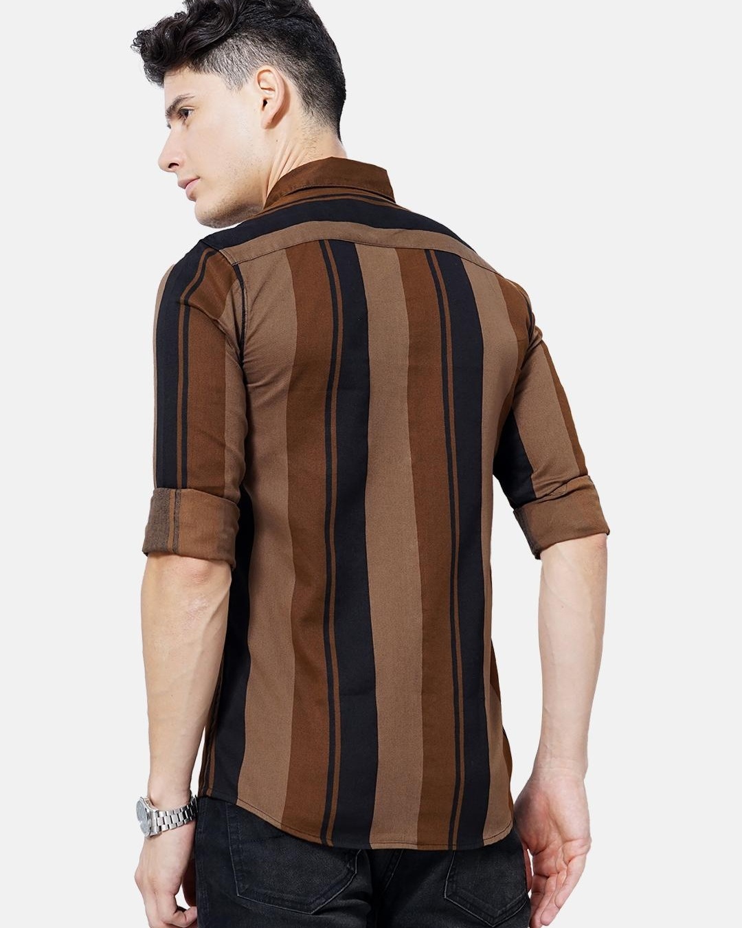 Buy Men's Brown Striped Slim Fit Shirt for Men Brown Online at Bewakoof — free download