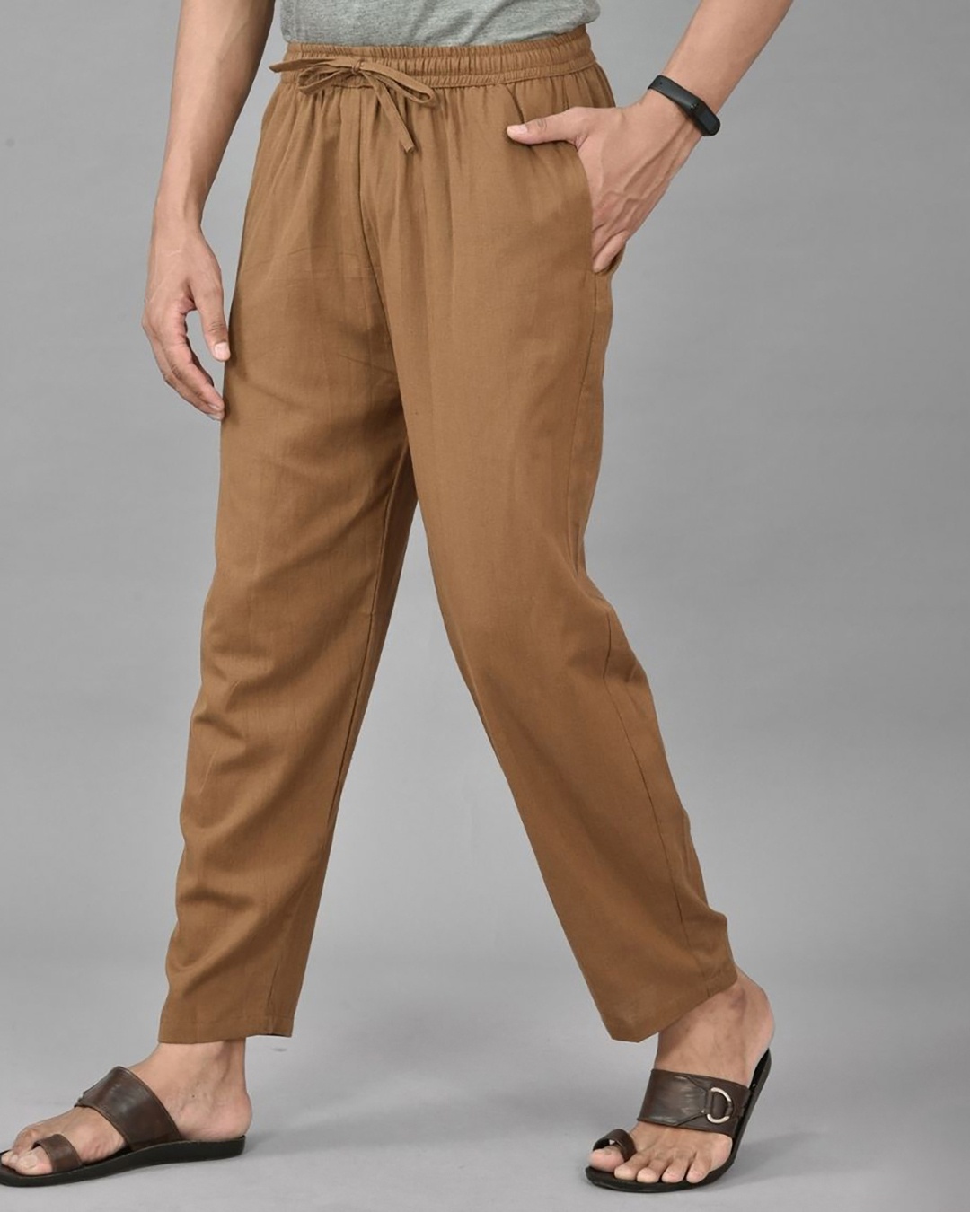 Buy Lacquer Embassy Brown Casual Trousers With Stripe Tape Detailing Online   Aza Fashions