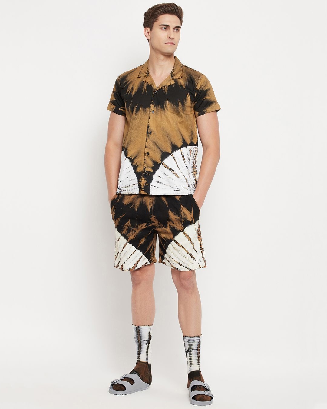 mens matching print shirt and shorts