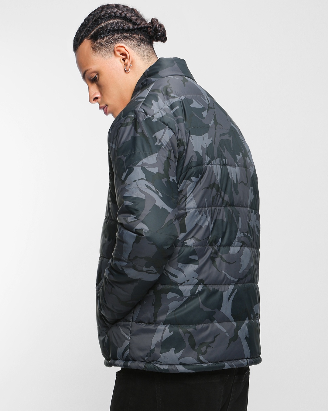 Buy Men's Grey Camo Printed Oversized Puffer Jacket Online at Bewakoof