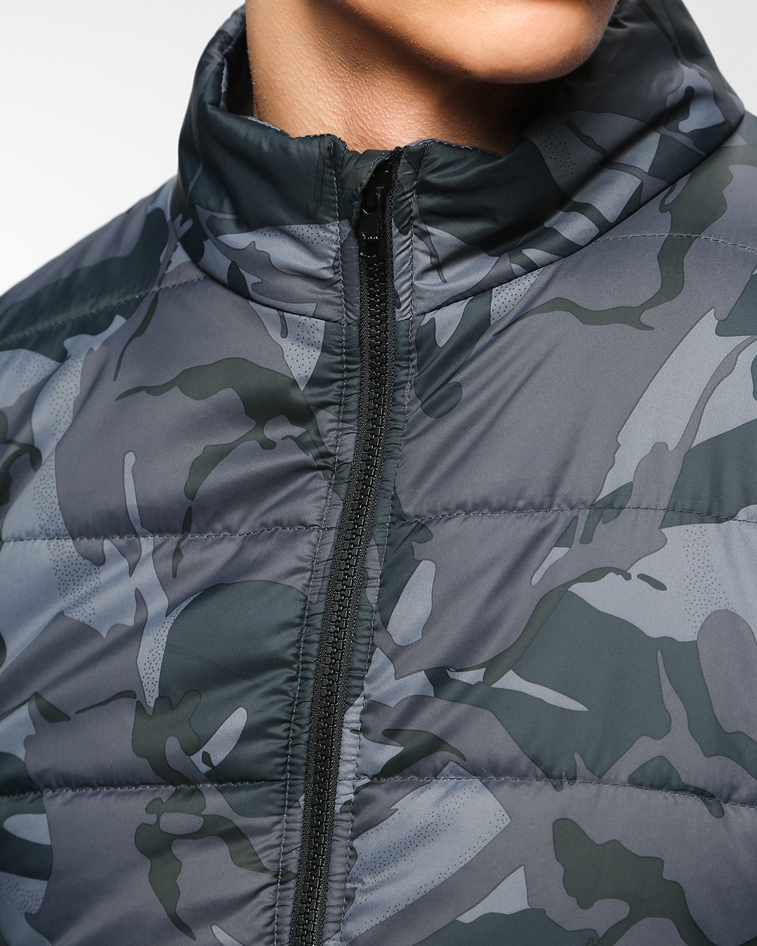 Buy Men's Grey Camo Printed Oversized Puffer Jacket for Men Camo AOP