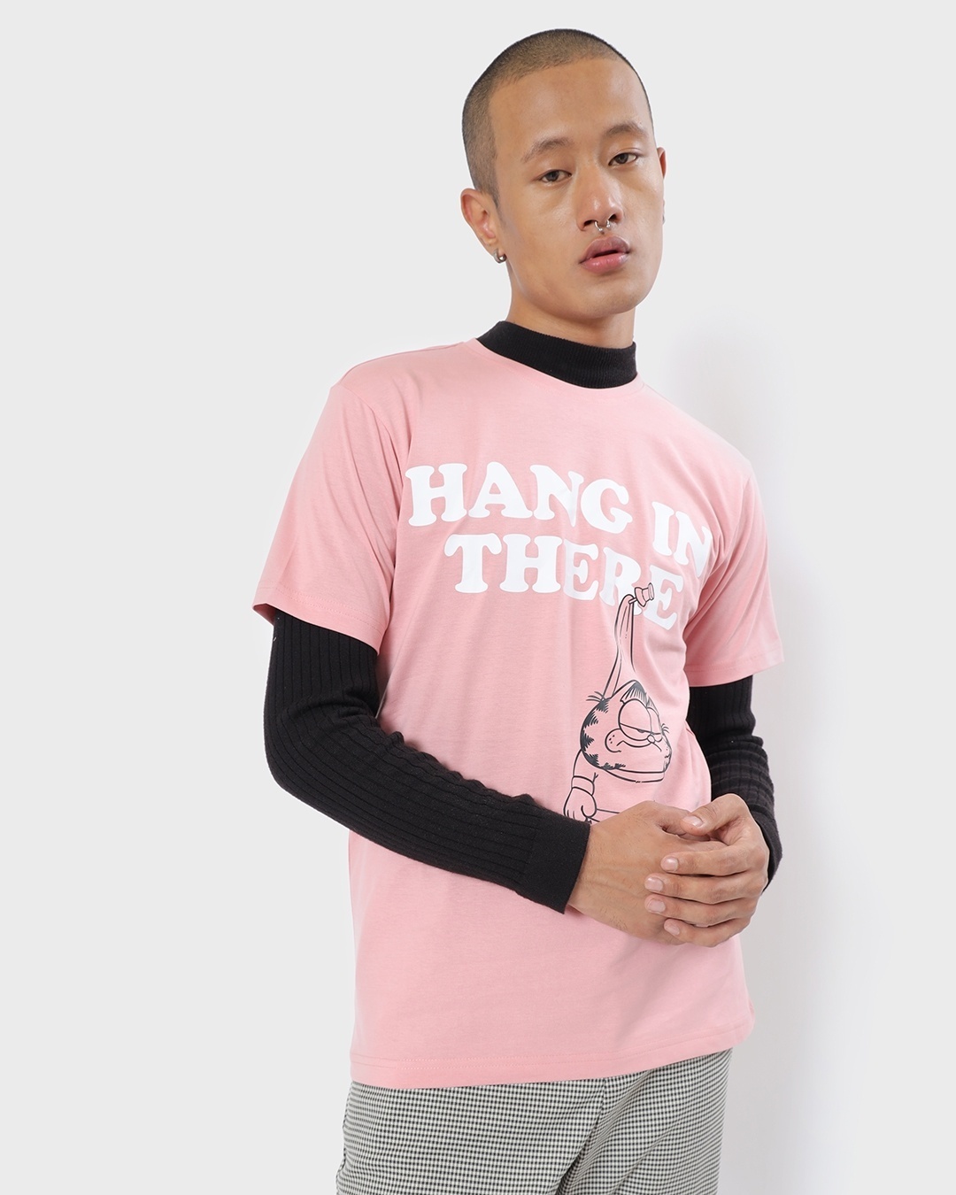 Shop Men's Cheeky Pink Hang In There Typography T-shirt-Front