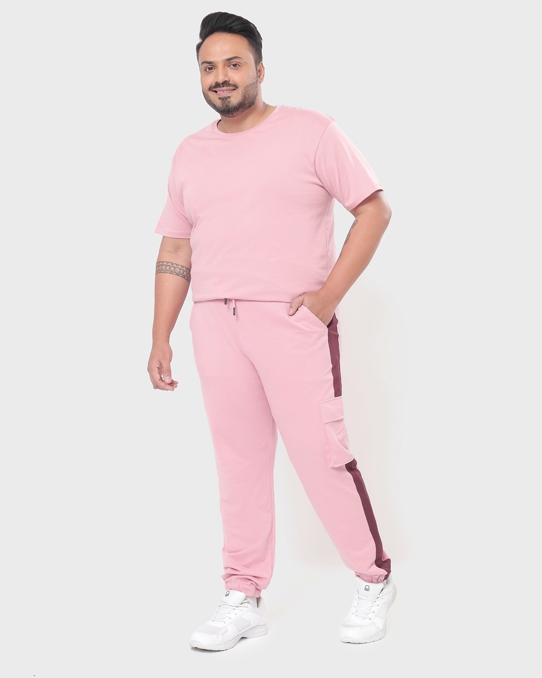 Shop Men's Cheeky Pink Pocket Side Panel Plus Size Joggers-Full