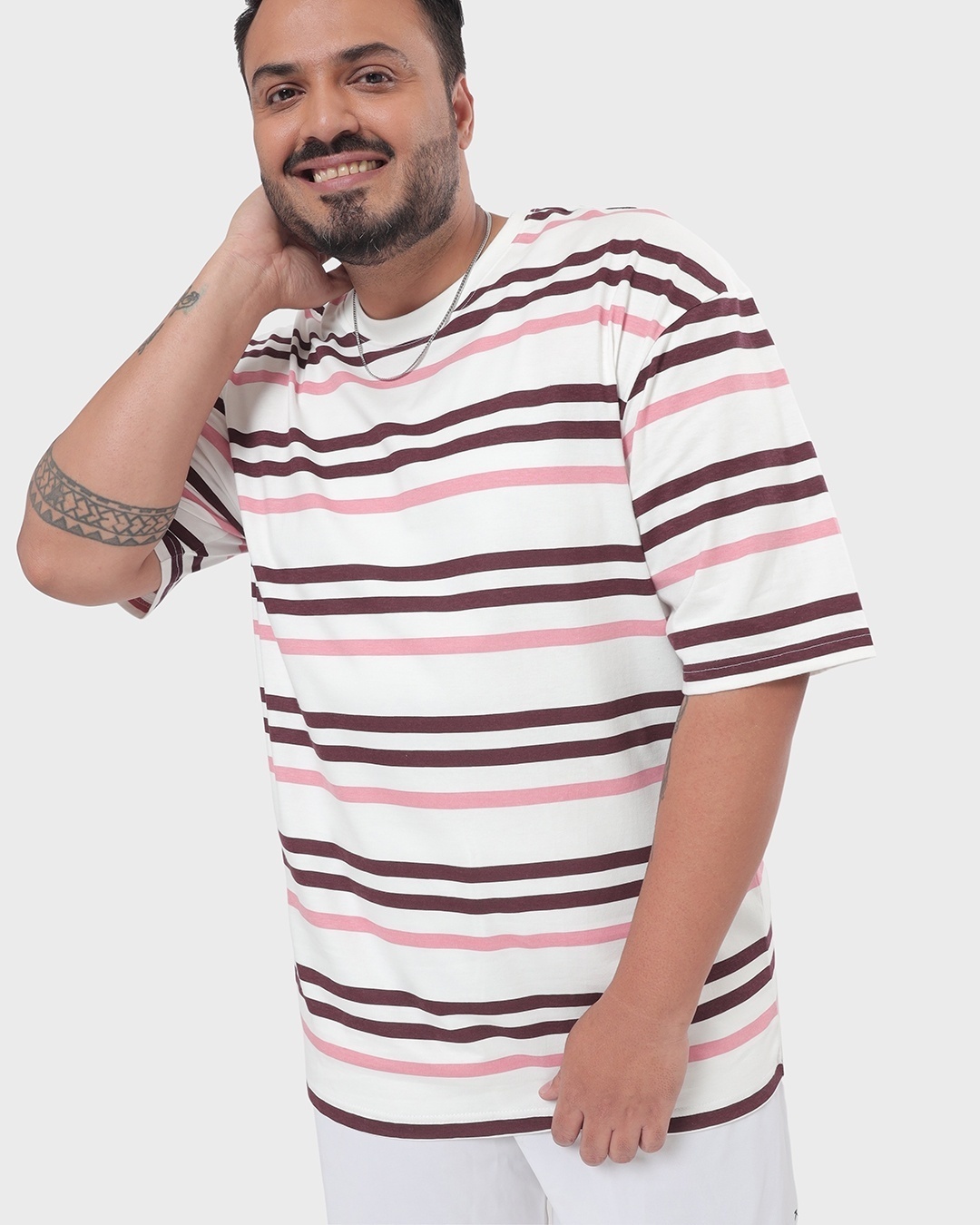 Shop Men's Cheeky Pink Stripe Plus Size T-shirt-Front