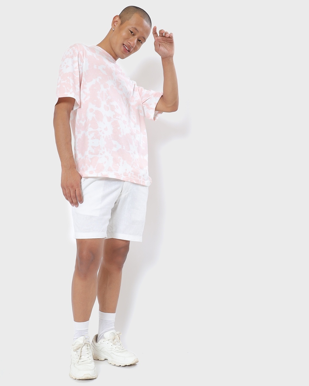 Shop Men's Cheeky Pink Tie & Dye Oversized Fit T-shirt-Full