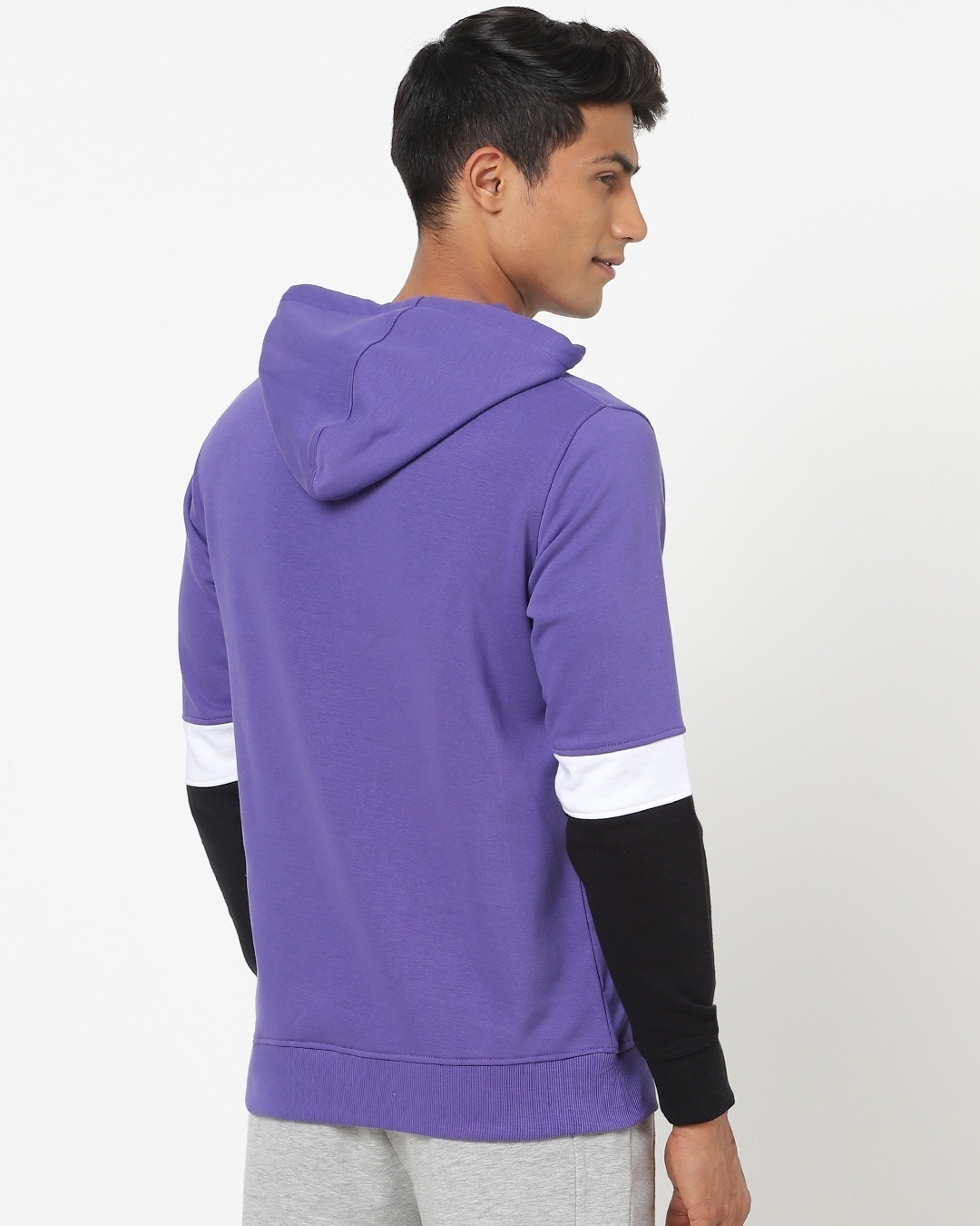 Shop Men's Purple & White Color Block Hoodie-Design